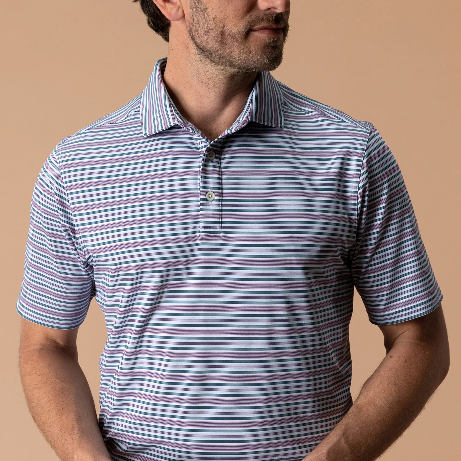 Duck Head Men's Caro Stripe Long Drive Performance Polo