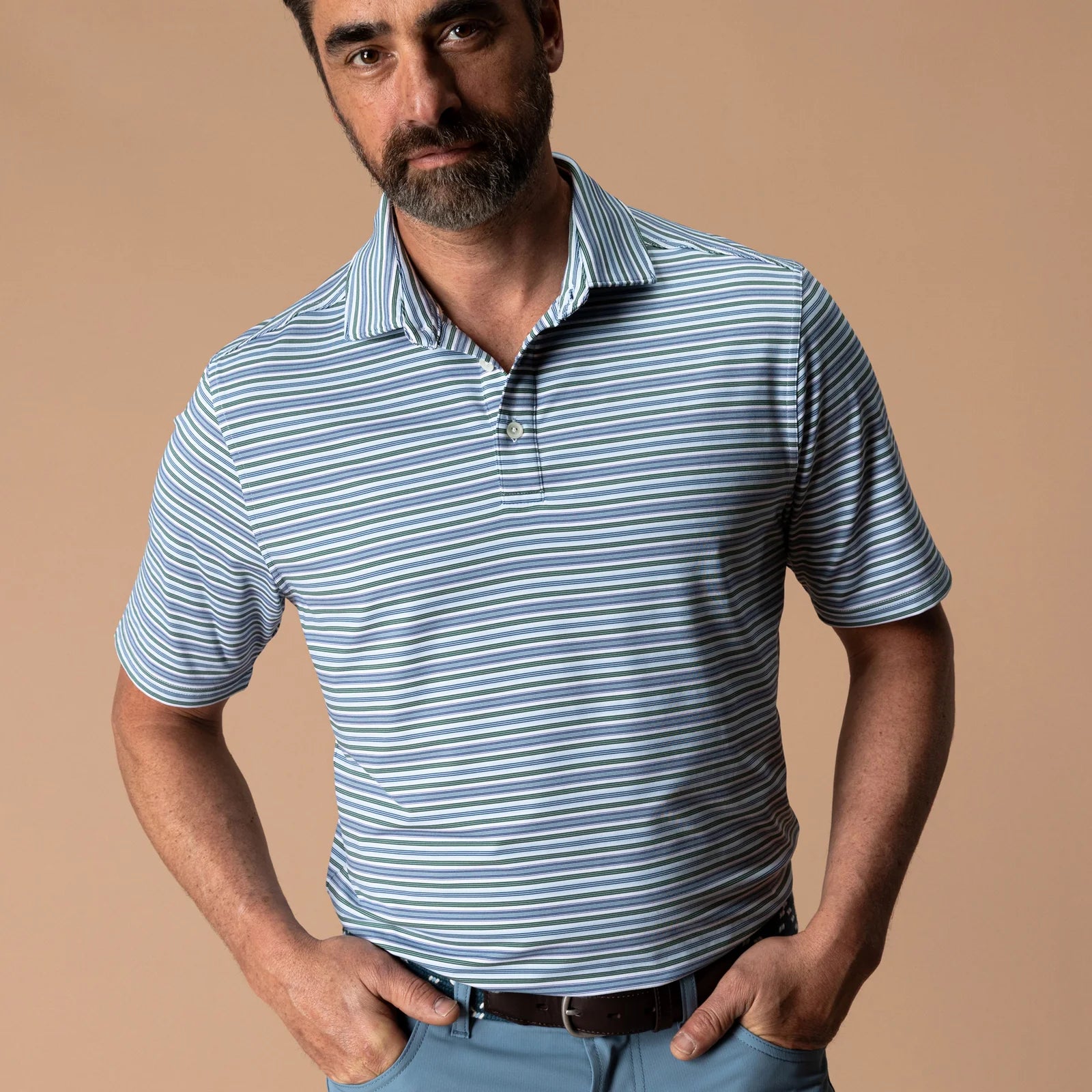 Duck Head Men's Caro Stripe Long Drive Performance Polo