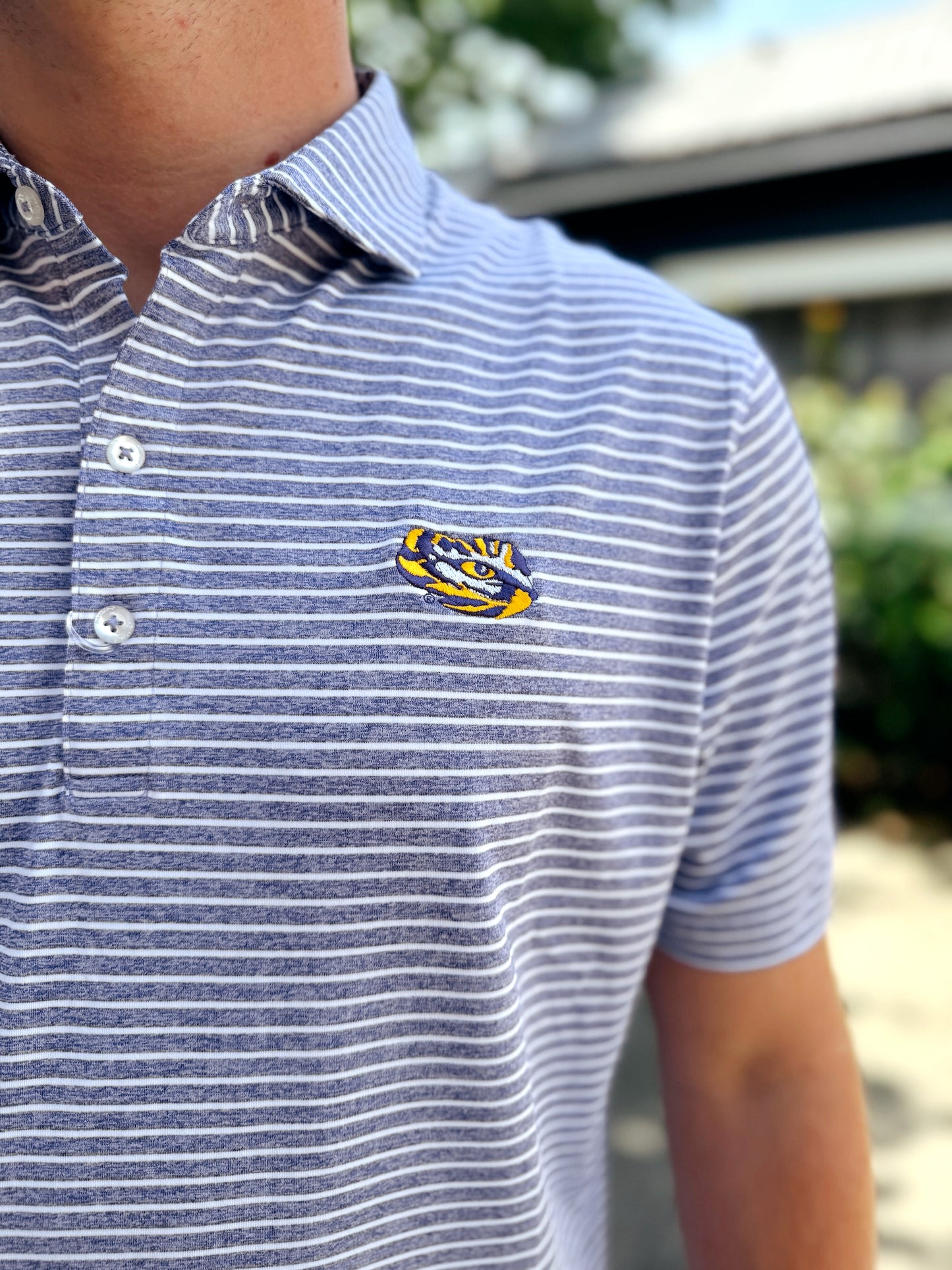 Johnnie-O LSU Clipper Striped Jersey Polo