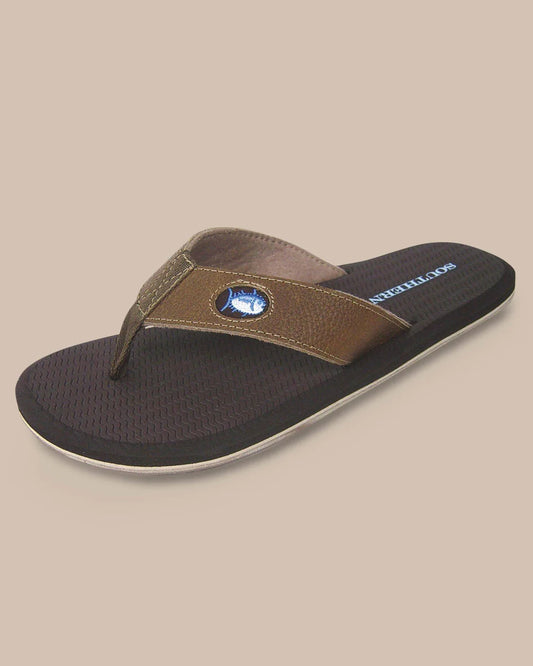 Southern Tide Men's Flipjacks tumbled Leather Upper Flipflops