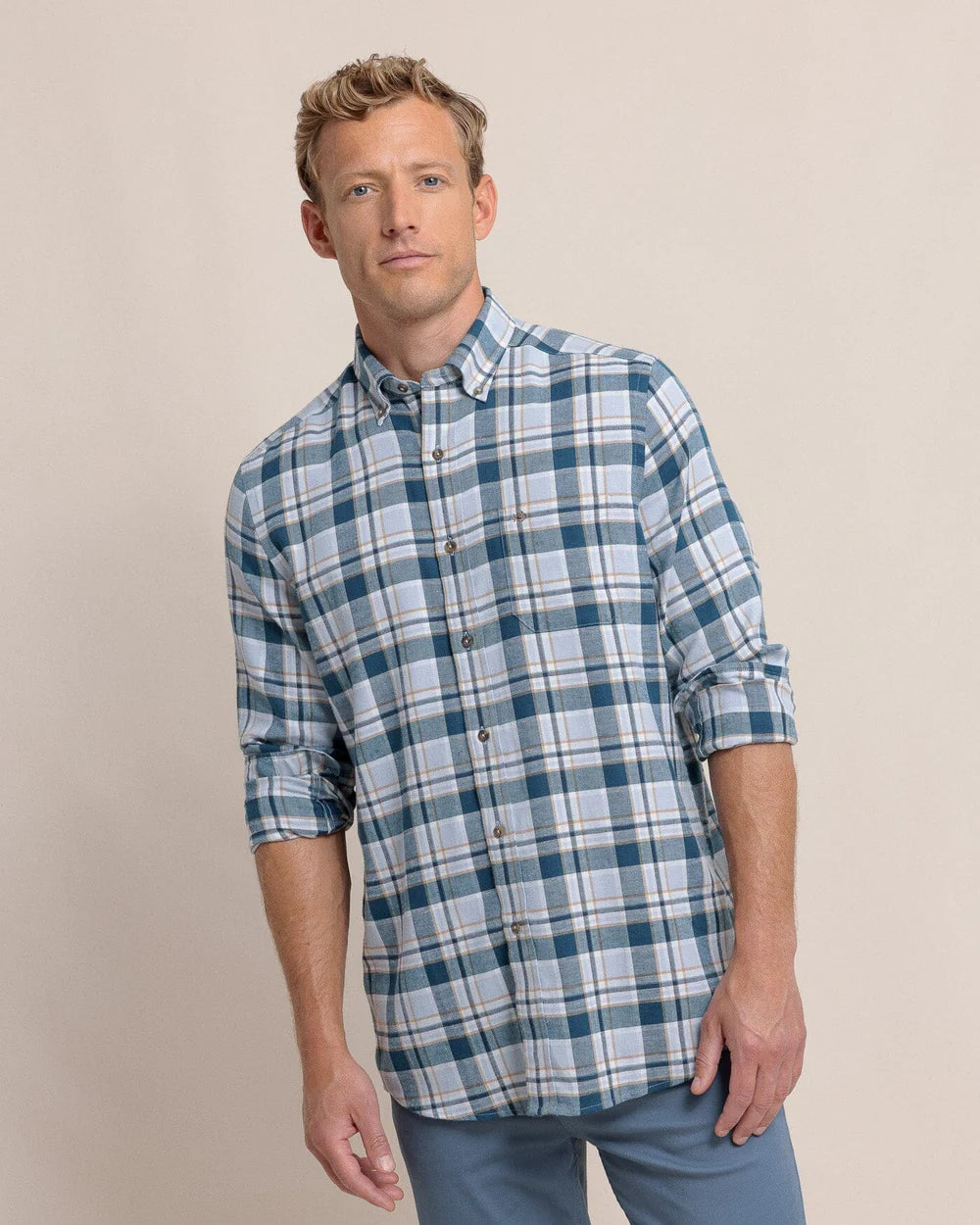 Southern Tide Men's Sweetgrass Plaid Beach Flannel Sport Shirt